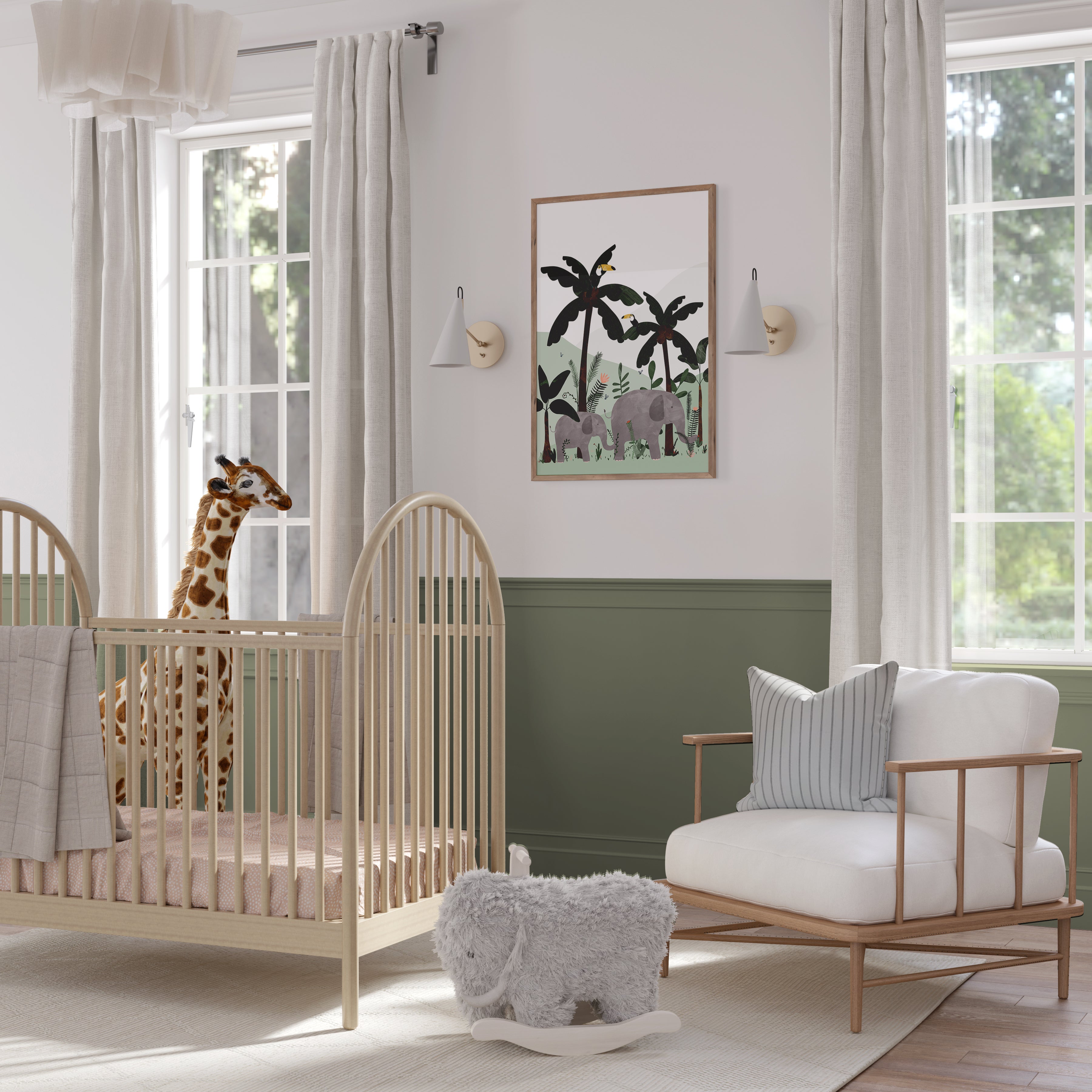 Green - Elephants in the Jungle Print |  Framed Print