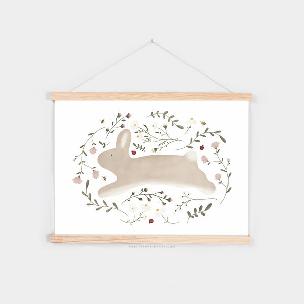 Floral Bunny Rabbit |  Fine Art Print with Hanger