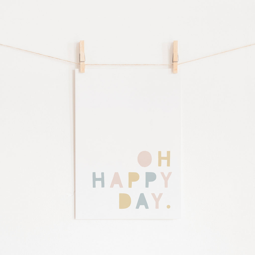 Oh Happy Day - Pink, Yellow & Blue |  Unframed