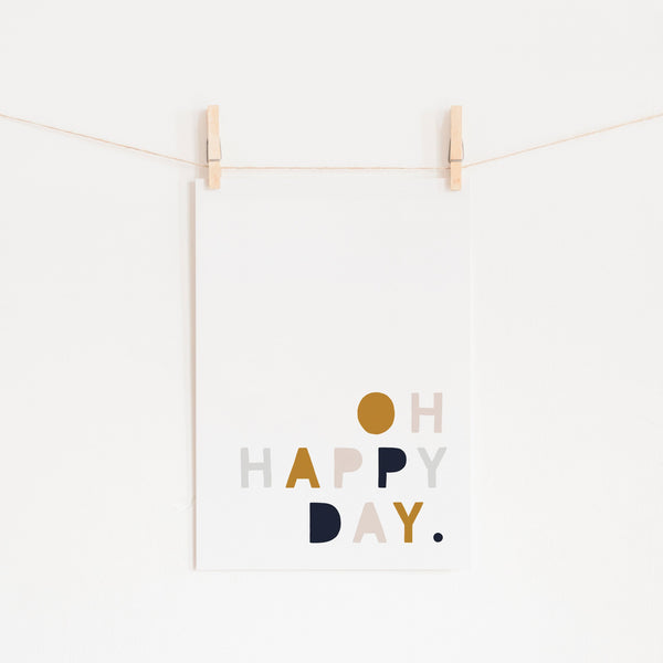 Oh Happy Day - Mustard, Pink & Navy |  Unframed