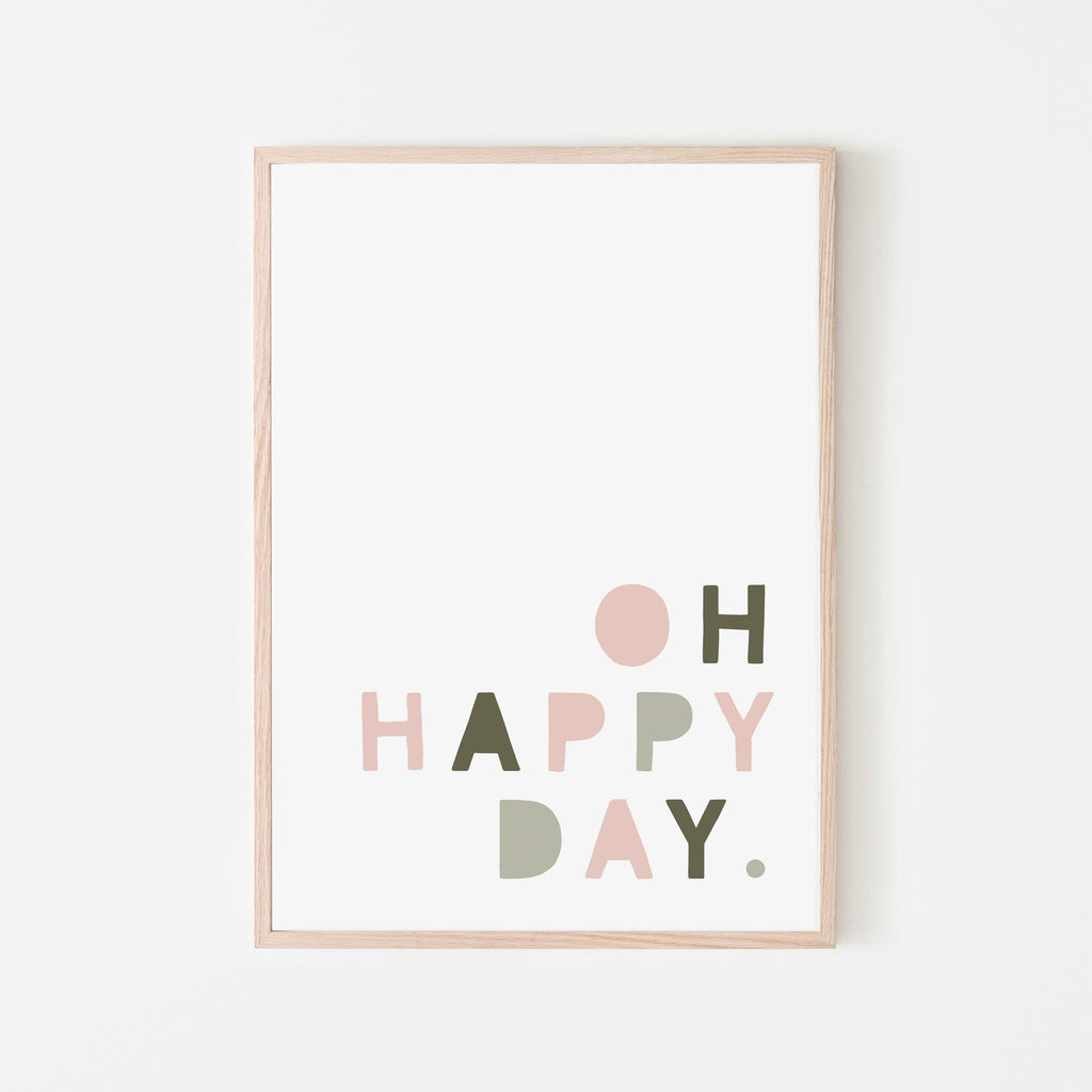 Oh Happy Day - Pink & Sage Green |  Framed Print