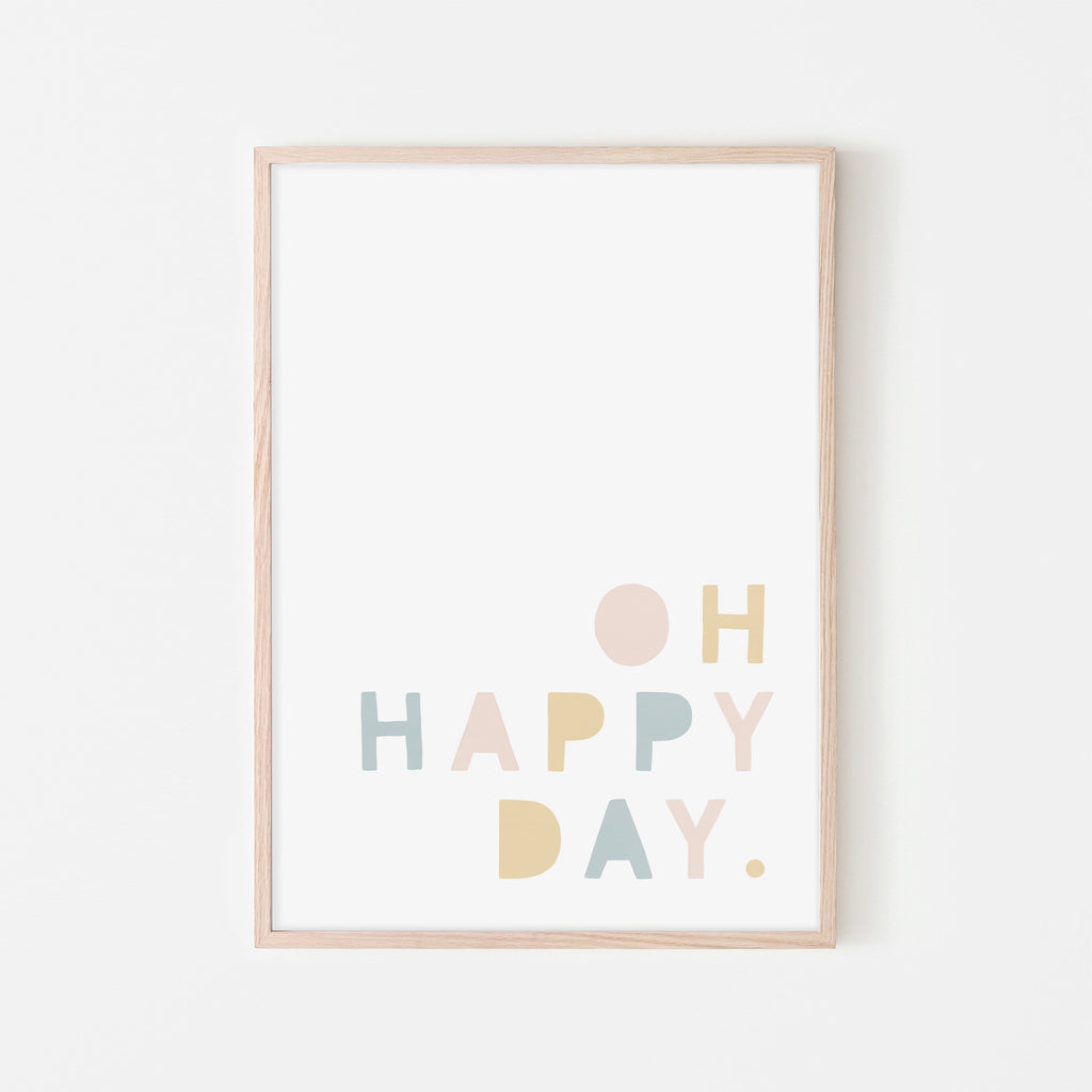 Oh Happy Day - Pink, Yellow & Blue |  Framed Print