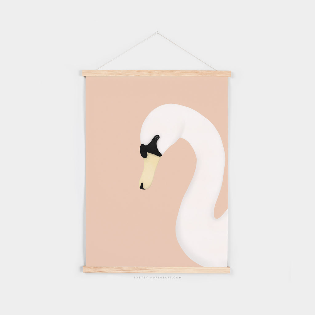 Swan Wall Art Print - Pink |  Fine Art Print with Hanger