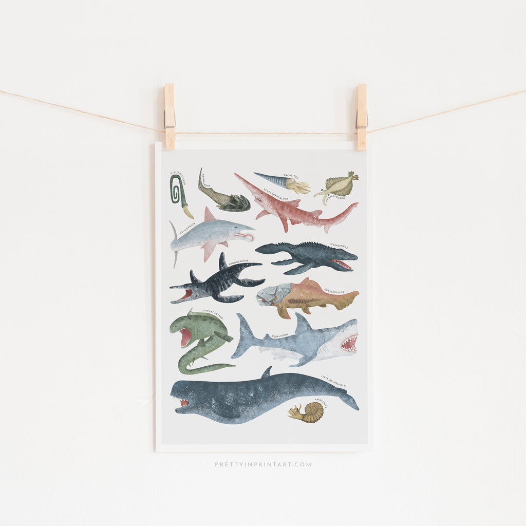 Prehistoric Ocean Chart |  Unframed