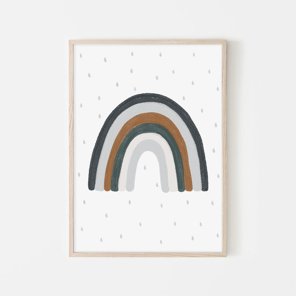 Rainbow Wall Art - Navy Blue, Green, Brown |  Framed Print