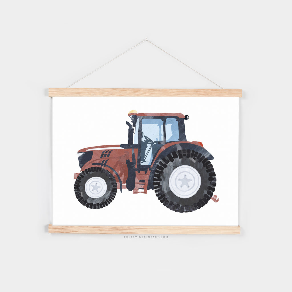 Tractor Kids Art | Red |  Fine Art Print with Hanger