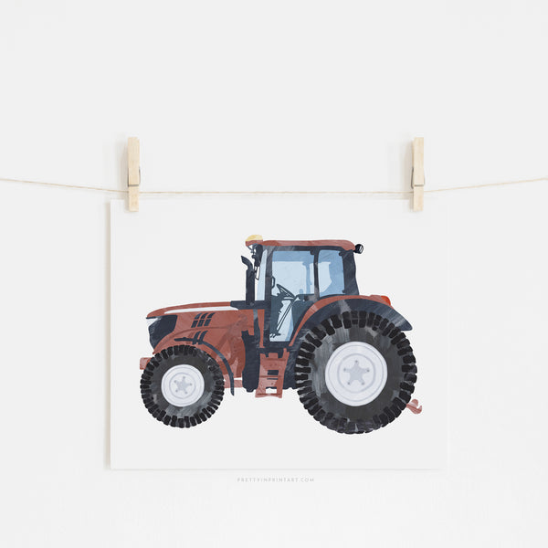 Tractor Kids Art | Red |  Unframed