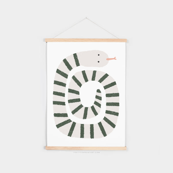 Snake Print - Grey, Green |  Fine Art Print with Hanger