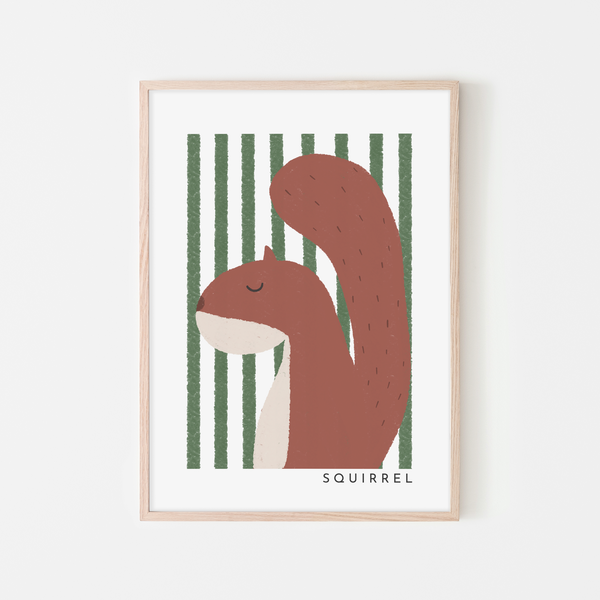 Squirrel Print - Green Stripes |  Framed Print