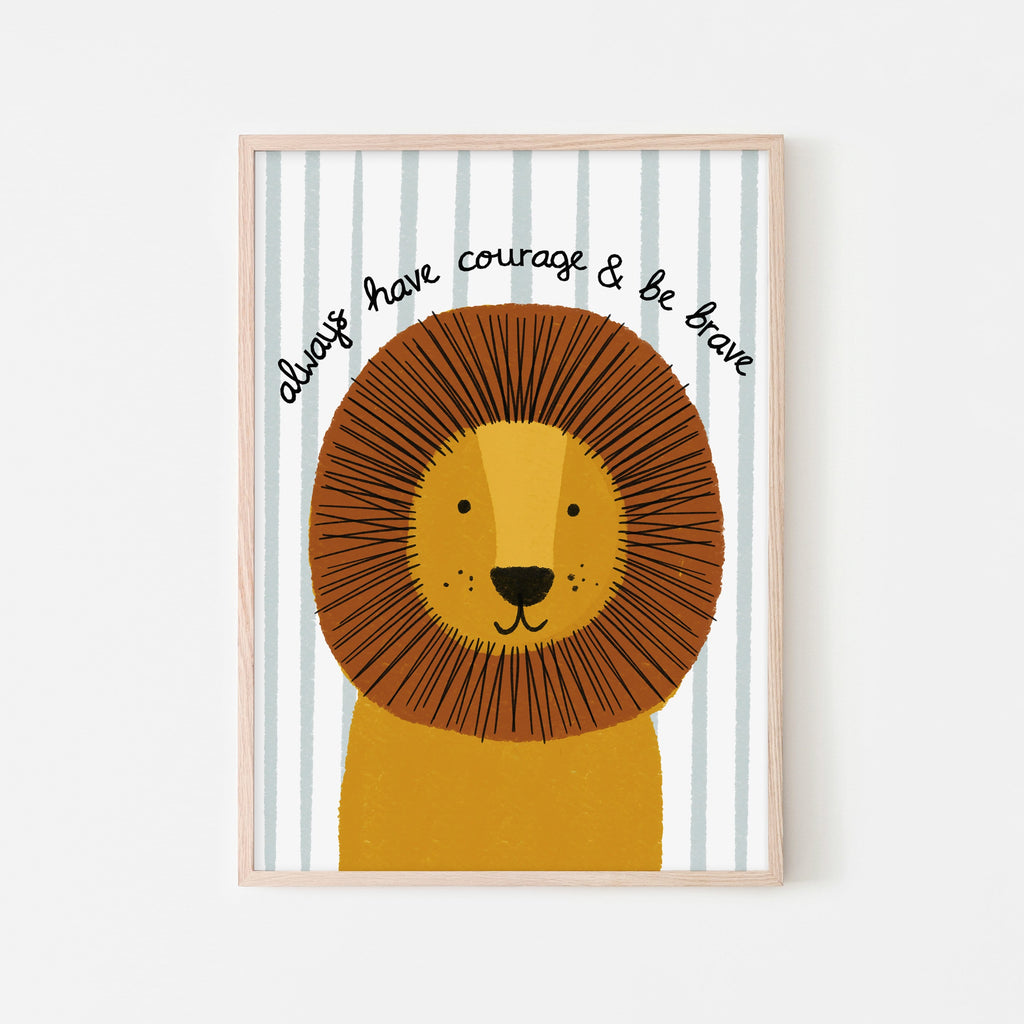 Lion - Courage & Brave Quote (striped) |  Framed Print