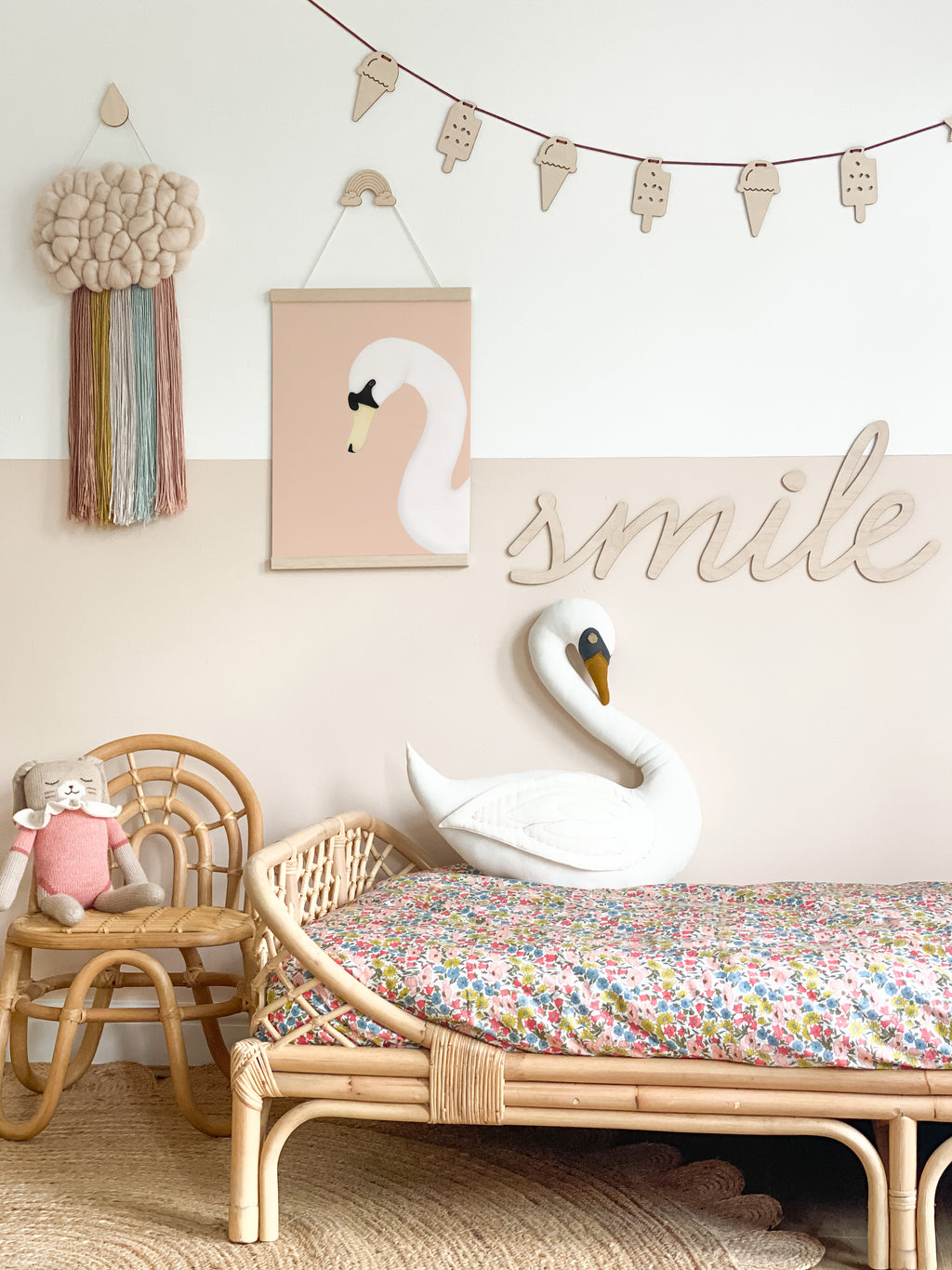 Swan Wall Art Print - Pink |  Unframed