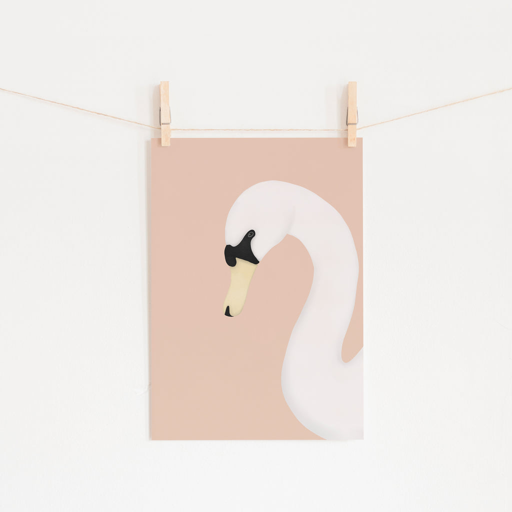 Swan Wall Art Print - Pink |  Unframed