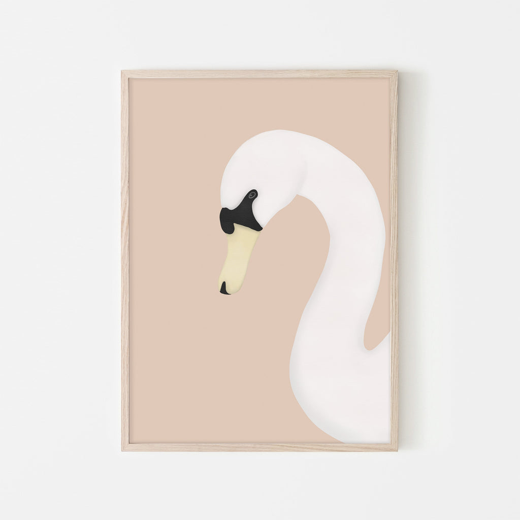 Swan Wall Art Print - Pink |  Framed Print