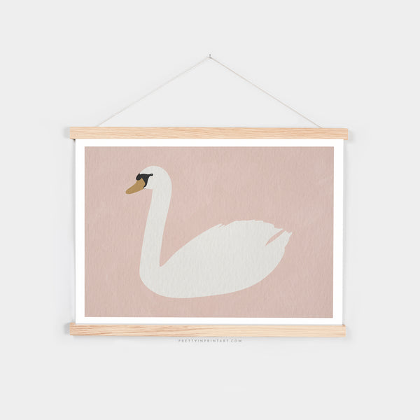 Swan Art - Calamine Pink |  Fine Art Print with Hanger