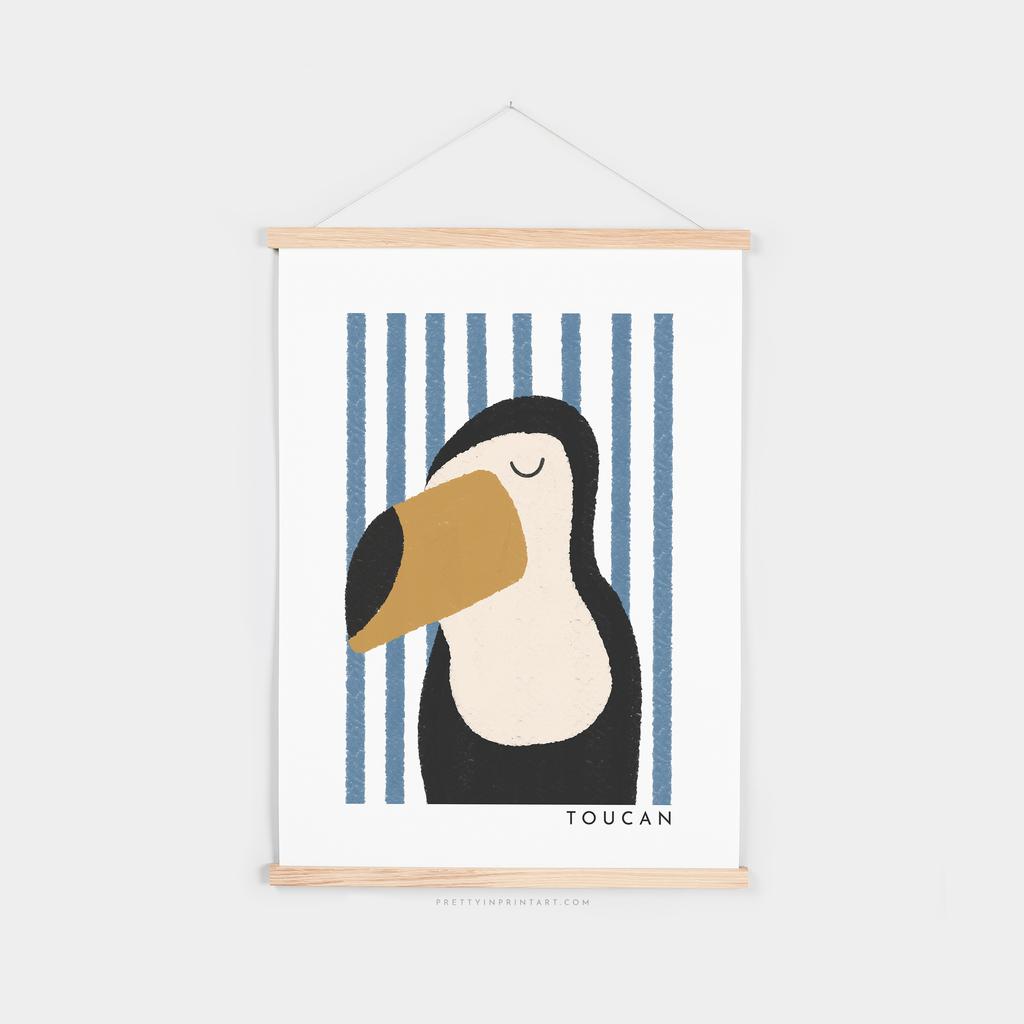 Toucan Print - Blue Stripes |  Fine Art Print with Hanger