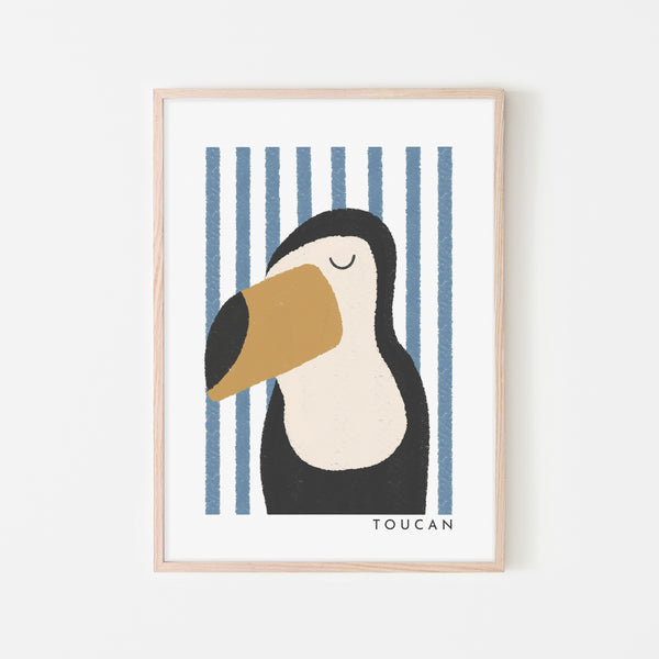 Toucan Print - Blue Stripes |  Framed Print