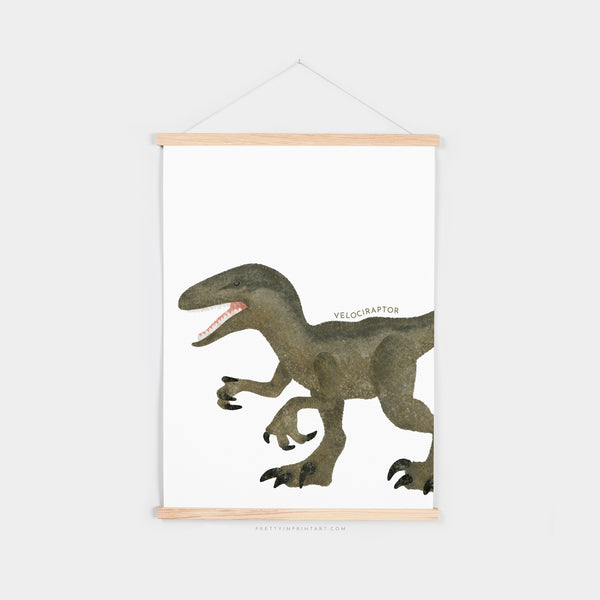 Dinosaur Art - Velociraptor - Portrait |  Fine Art Print with Hanger